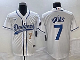 Men's Los Angeles Dodgers #7 Julio Urias Number White With Patch Cool Base Stitched Baseball Jersey,baseball caps,new era cap wholesale,wholesale hats