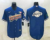 Men's Los Angeles Dodgers Big Logo Rainbow Blue Cool Base Nike MLB Jerseys,baseball caps,new era cap wholesale,wholesale hats