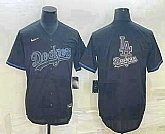 Men's Los Angeles Dodgers Black Team Big Logo Cool Base Stitched Jersey,baseball caps,new era cap wholesale,wholesale hats