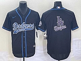 Men's Los Angeles Dodgers Black Team Big Logo With Patch Cool Base Stitched Jersey,baseball caps,new era cap wholesale,wholesale hats