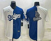 Men's Los Angeles Dodgers White Blue Split Team Big Logo Cool Base Stitched Baseball Jersey,baseball caps,new era cap wholesale,wholesale hats