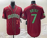 Men's Mexico Baseball #7 Julio Urias Number 2023 Red Green World Baseball Classic Stitched Jersey,baseball caps,new era cap wholesale,wholesale hats
