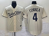 Men's Minnesota Twins #4 Carlos Correa Cream 2022 City Connect Cool Base Stitched Jersey,baseball caps,new era cap wholesale,wholesale hats