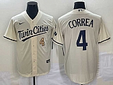 Men's Minnesota Twins #4 Carlos Correa Number Cream 2022 City Connect Cool Base Stitched Jersey,baseball caps,new era cap wholesale,wholesale hats