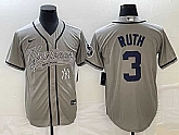 Men's New York Yankees #3 Babe Ruth Gray With Patch Cool Base Stitched Baseball Jersey,baseball caps,new era cap wholesale,wholesale hats