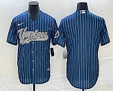 Men's New York Yankees Big Logo Navy Blue Pinstripe Cool Base Stitched Baseball Jersey,baseball caps,new era cap wholesale,wholesale hats