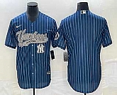 Men's New York Yankees Big Logo Navy Blue Pinstripe Cool Base Stitched Baseball Jerseys,baseball caps,new era cap wholesale,wholesale hats