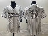 Men's New York Yankees Big Logo White Pinstripe Cool Base Stitched Baseball Jerseys,baseball caps,new era cap wholesale,wholesale hats