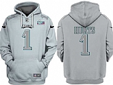 Men's Philadelphia Eagles #1 Jalen Hurts Gray Atmosphere Fashion Super Bowl LVII Patch Pullover Hoodie