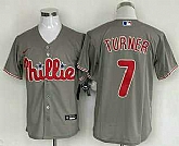 Men's Philadelphia Phillies #7 Trea Turner Grey Cool Base Stitched Baseball Jersey,baseball caps,new era cap wholesale,wholesale hats