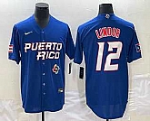 Men's Puerto Rico Baseball #12 Francisco Lindor 2023 Royal World Classic Stitched Jersey,baseball caps,new era cap wholesale,wholesale hats