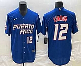 Men's Puerto Rico Baseball #12 Francisco Lindor Number 2023 Royal World Classic Stitched Jersey,baseball caps,new era cap wholesale,wholesale hats