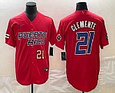 Men's Puerto Rico Baseball #21 Roberto Clemente Number 2023 Red World Classic Stitched Jersey,baseball caps,new era cap wholesale,wholesale hats
