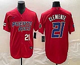 Men's Puerto Rico Baseball #21 Roberto Clemente Number 2023 Red World Classic Stitched Jerseys,baseball caps,new era cap wholesale,wholesale hats
