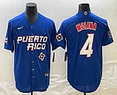 Men's Puerto Rico Baseball #4 Yadier Molina 2023 Blue World Baseball Classic Stitched Jersey,baseball caps,new era cap wholesale,wholesale hats