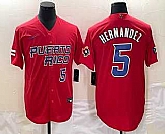 Men's Puerto Rico Baseball #5 Enrique Hernandez Number 2023 Red World Classic Stitched Jersey,baseball caps,new era cap wholesale,wholesale hats