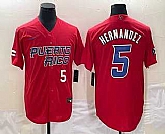 Men's Puerto Rico Baseball #5 Enrique Hernandez Number 2023 Red World Classic Stitched Jerseys,baseball caps,new era cap wholesale,wholesale hats