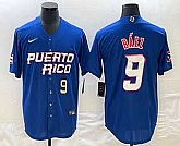 Men's Puerto Rico Baseball #9 Javier Baez Number 2023 Blue World Baseball Classic Stitched Jersey,baseball caps,new era cap wholesale,wholesale hats