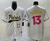 Men's San Diego Padres #13 Manny Machado Number White Pinstripe 2023 City Connect Cool Base Stitched Jersey,baseball caps,new era cap wholesale,wholesale hats