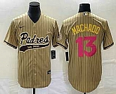 Men's San Diego Padres #13 Manny Machado Tan Pinstripe 2023 City Connect Cool Base Stitched Jersey,baseball caps,new era cap wholesale,wholesale hats