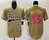 Men's San Diego Padres #13 Manny Machado Tan Pinstripe 2023 City Connect Cool Base Stitched Jerseys,baseball caps,new era cap wholesale,wholesale hats