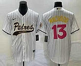 Men's San Diego Padres #13 Manny Machado White Pinstripe 2023 City Connect Cool Base Stitched Jersey,baseball caps,new era cap wholesale,wholesale hats