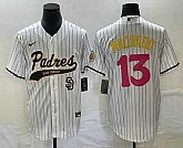Men's San Diego Padres #13 Manny Machado White Pinstripe 2023 City Connect Cool Base Stitched Jerseys,baseball caps,new era cap wholesale,wholesale hats