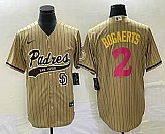 Men's San Diego Padres #2 Xander Bogaerts Tan Pinstripe 2023 City Connect Cool Base Stitched Jersey,baseball caps,new era cap wholesale,wholesale hats
