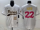 Men's San Diego Padres #22 Juan Soto Number White Pinstripe 2023 City Connect Cool Base Stitched Jersey,baseball caps,new era cap wholesale,wholesale hats
