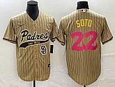 Men's San Diego Padres #22 Juan Soto Tan Pinstripe 2023 City Connect Cool Base Stitched Jersey,baseball caps,new era cap wholesale,wholesale hats