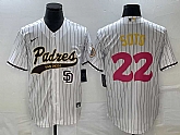 Men's San Diego Padres #22 Juan Soto White Pinstripe 2023 City Connect Cool Base Stitched Jerseys,baseball caps,new era cap wholesale,wholesale hats