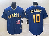 Men's Seattle Mariners #10 Jarred Kelenic Number Blue 2023 City Connect Cool Base Stitched Jersey,baseball caps,new era cap wholesale,wholesale hats