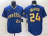Men's Seattle Mariners #24 Ken Griffey Number Blue 2023 City Connect Cool Base Stitched Jersey,baseball caps,new era cap wholesale,wholesale hats