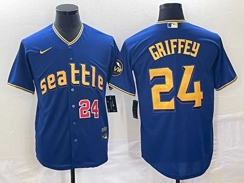 Men's Seattle Mariners #24 Ken Griffey Number Blue 2023 City Connect Cool Base Stitched Jerseys