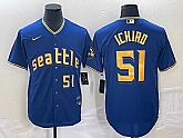 Men's Seattle Mariners #51 Ichiro Suzuki Number Blue 2023 City Connect Cool Base Stitched Jersey,baseball caps,new era cap wholesale,wholesale hats