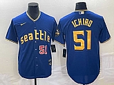 Men's Seattle Mariners #51 Ichiro Suzuki Number Blue 2023 City Connect Cool Base Stitched Jerseys,baseball caps,new era cap wholesale,wholesale hats