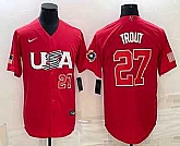 Men's USA #27 Mike Trout Number 2023 Red World Classic Stitched Jersey,baseball caps,new era cap wholesale,wholesale hats