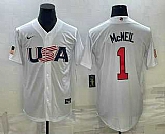Men's USA Baseball #1 Jeff McNeil 2023 White World Classic Stitched Jersey,baseball caps,new era cap wholesale,wholesale hats