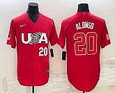 Men's USA Baseball #20 Pete Alonso Number 2023 Red World Classic Stitched Jersey,baseball caps,new era cap wholesale,wholesale hats