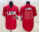 Men's USA Baseball #20 Pete Alonso Number 2023 Red World Classic Stitched Jerseys,baseball caps,new era cap wholesale,wholesale hats