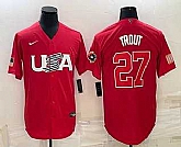 Men's USA Baseball #27 Mike Trout 2023 Red World Classic Stitched Jersey,baseball caps,new era cap wholesale,wholesale hats