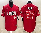 Men's USA Baseball #27 Mike Trout 2023 Red World Classic Stitched Jerseys,baseball caps,new era cap wholesale,wholesale hats