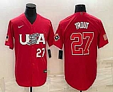Men's USA Baseball #27 Mike Trout Number 2023 Red World Classic Stitched Jersey,baseball caps,new era cap wholesale,wholesale hats
