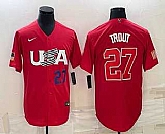 Men's USA Baseball #27 Mike Trout Number 2023 Red World Classic Stitched Jerseys,baseball caps,new era cap wholesale,wholesale hats