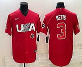 Men's USA Baseball #3 Mookie Betts 2023 Red World Classic Stitched Jersey,baseball caps,new era cap wholesale,wholesale hats