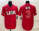 Men's USA Baseball #3 Mookie Betts 2023 Red World Classic Stitched Jerseys,baseball caps,new era cap wholesale,wholesale hats