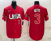 Men's USA Baseball #3 Mookie Betts Number 2023 Red World Classic Stitched Jersey,baseball caps,new era cap wholesale,wholesale hats