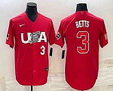 Men's USA Baseball #3 Mookie Betts Number 2023 Red World Classic Stitched Jerseys,baseball caps,new era cap wholesale,wholesale hats