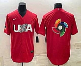 Men's USA Baseball 2023 Red World Big Logo With Patch Classic Stitched Jersey