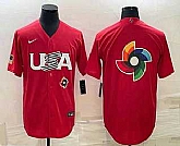 Men's USA Baseball 2023 Red World Big Logo With Patch Classic Stitched Jerseys,baseball caps,new era cap wholesale,wholesale hats